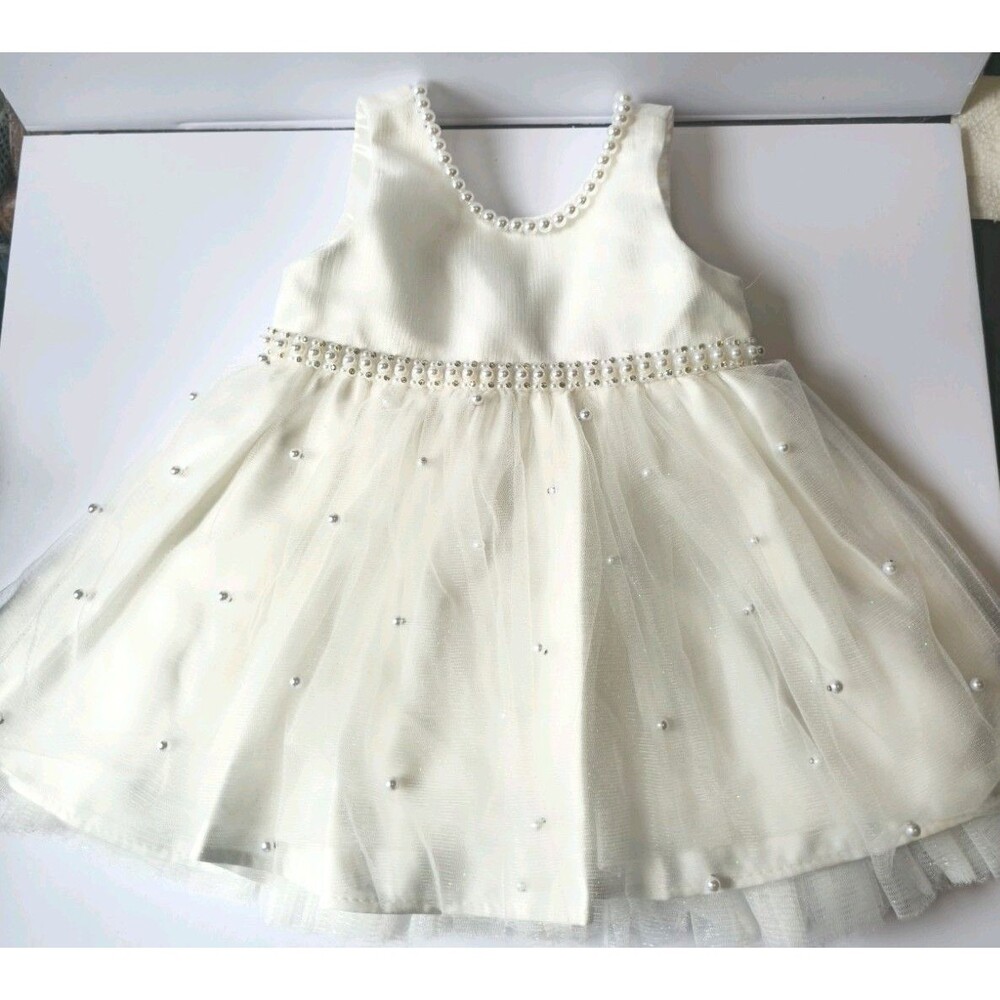 COUTURE PRINCESS BABY GIRLS 12 MONTH WHITE TULLE DRESS FLOWER GIRL